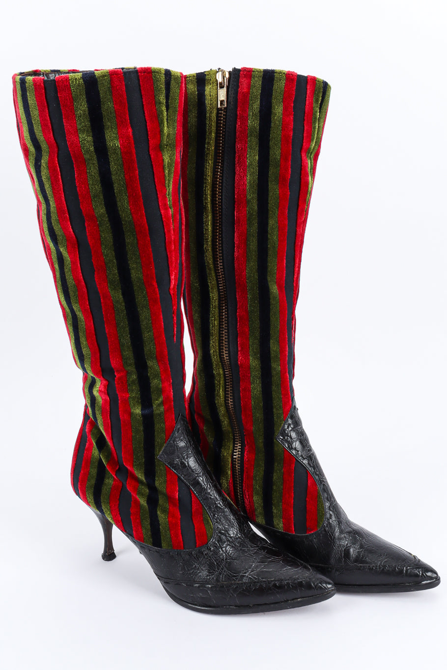 Vintage Roberta Di Camerino Stripe Velvet & Leather Heel Boot front angle  @ Recess LA