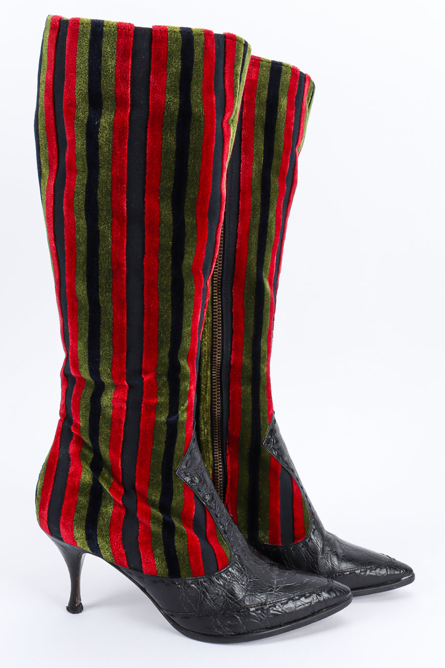 Vintage Roberta Di Camerino Stripe Velvet & Leather Heel Boot side @ Recess LA