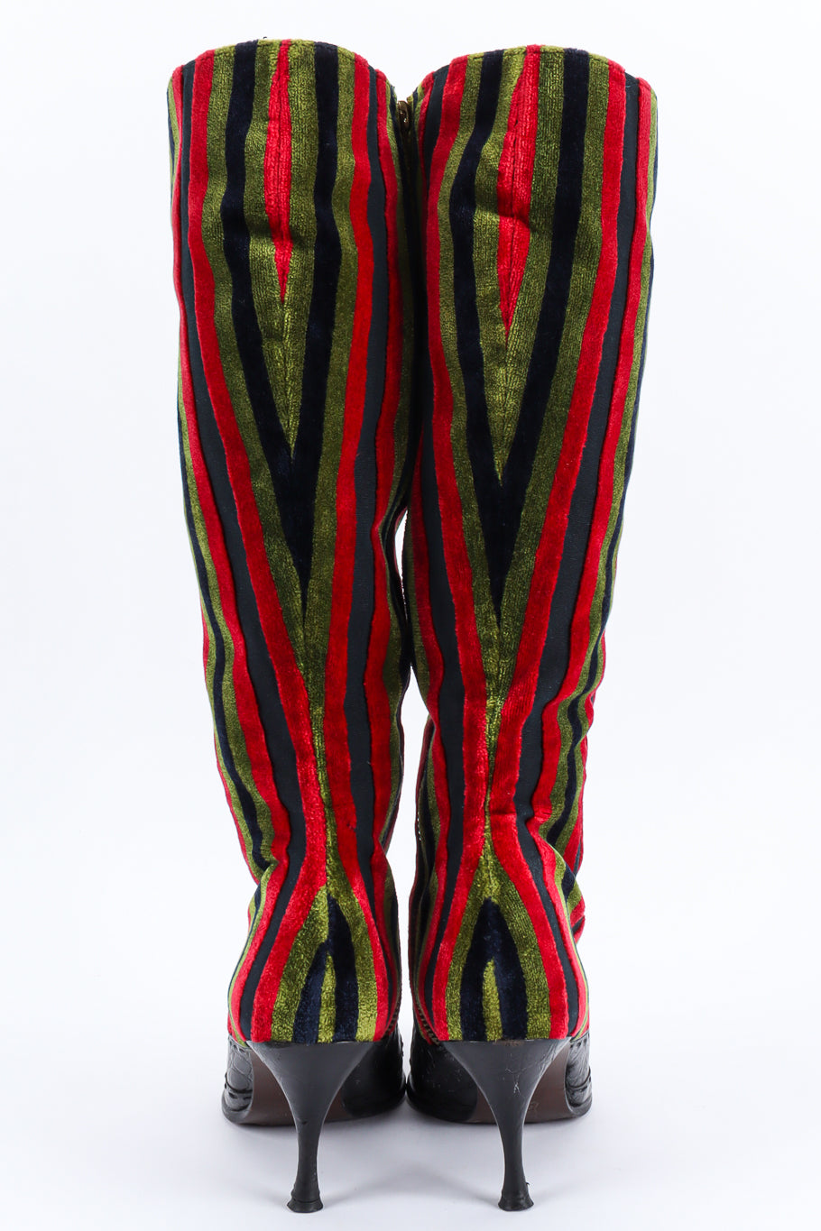 Vintage Roberta Di Camerino Stripe Velvet & Leather Heel Boot back/heel scuff @ Recess LA