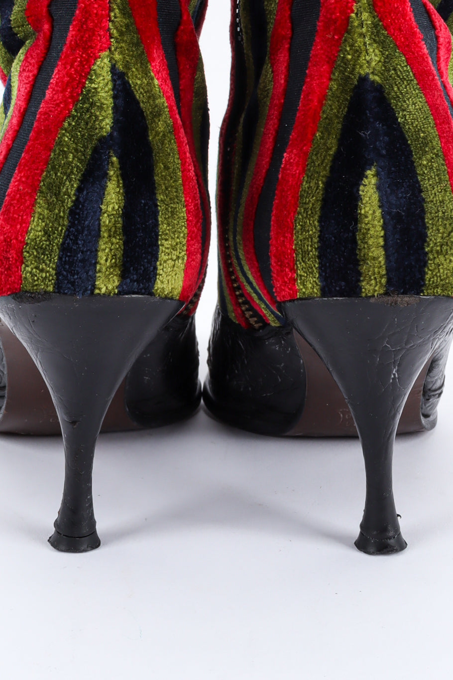 Vintage Roberta Di Camerino Stripe Velvet & Leather Heel Boot scuff marks to heel @ Recess LA