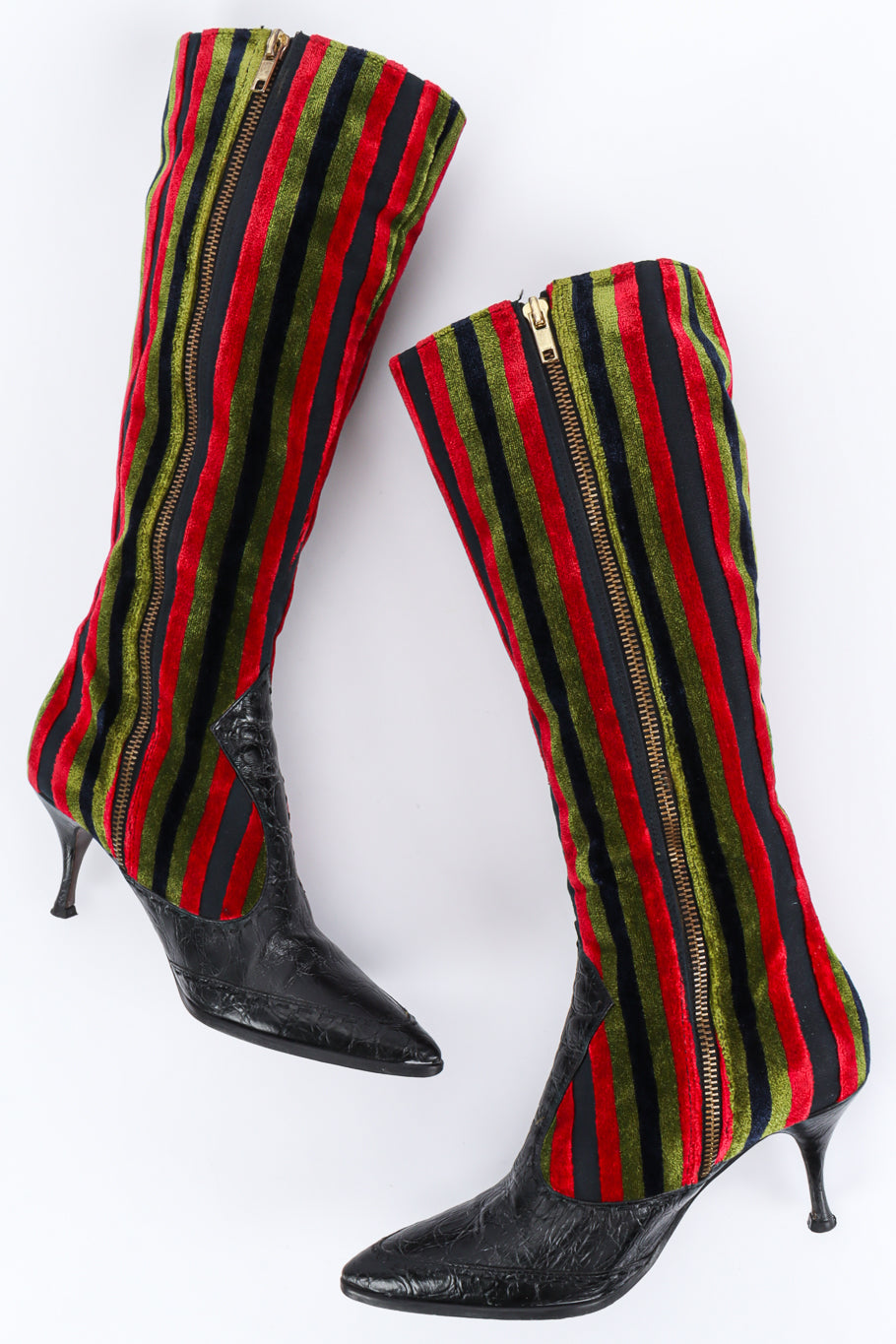 Vintage Roberta Di Camerino Stripe Velvet & Leather Heel Boot creative flat @ Recess LA