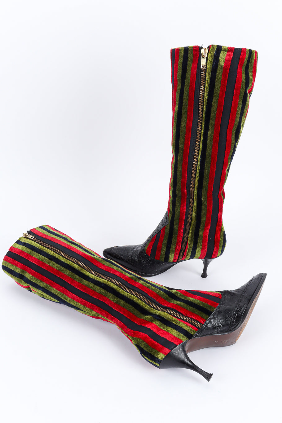 Vintage Roberta Di Camerino Stripe Velvet & Leather Heel Boot creative shot @ Recess LA