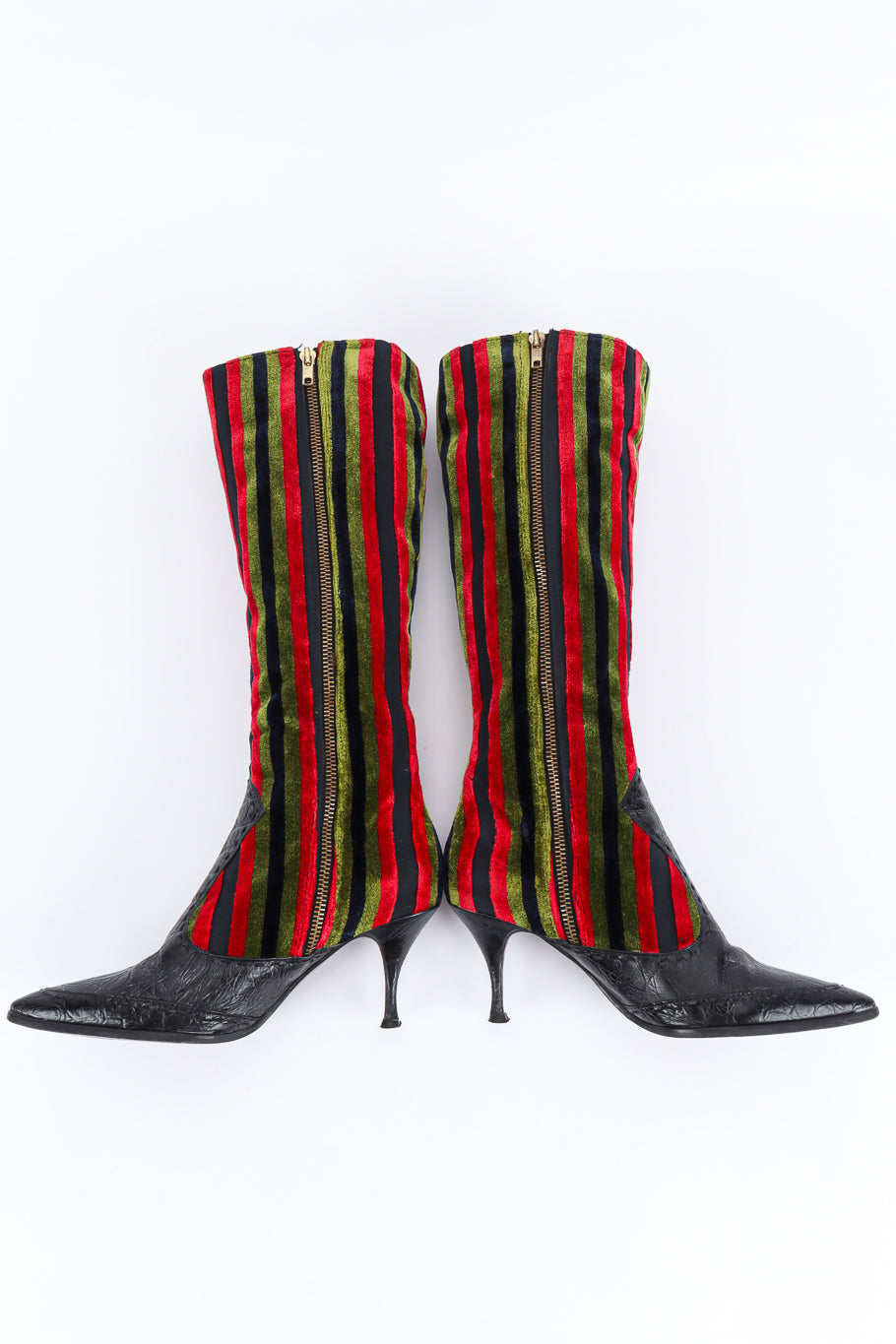 Vintage Roberta Di Camerino Stripe Velvet & Leather Heel Boot side flat  @ Recess LA