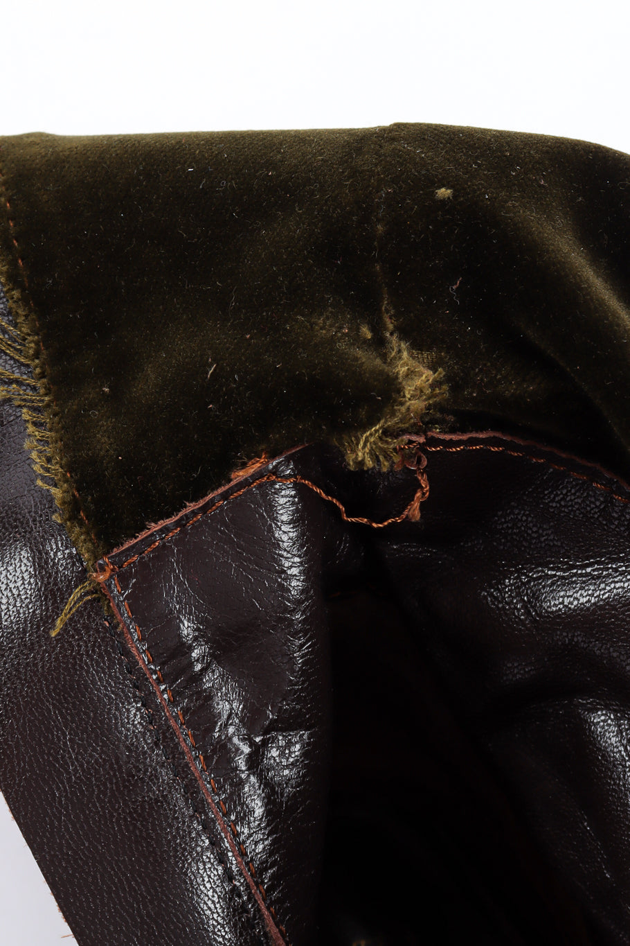 Vintage Roberta Di Camerino Stripe Velvet & Leather Heel Boot stitch lining coming undone  @ Recess LA