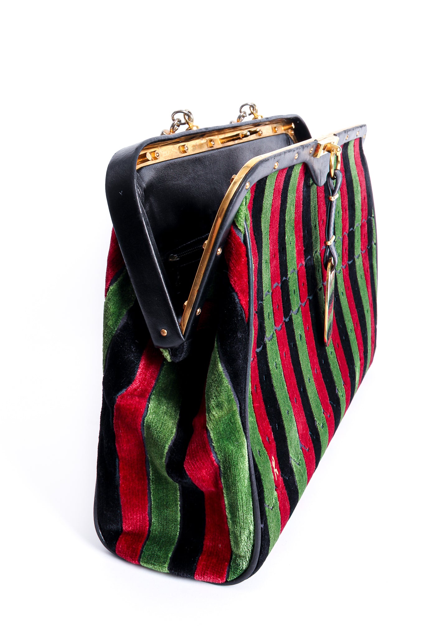 Vintage Roberta di Camerino Velvet Striped Buckle Oversized Bag Open at Recess LA
