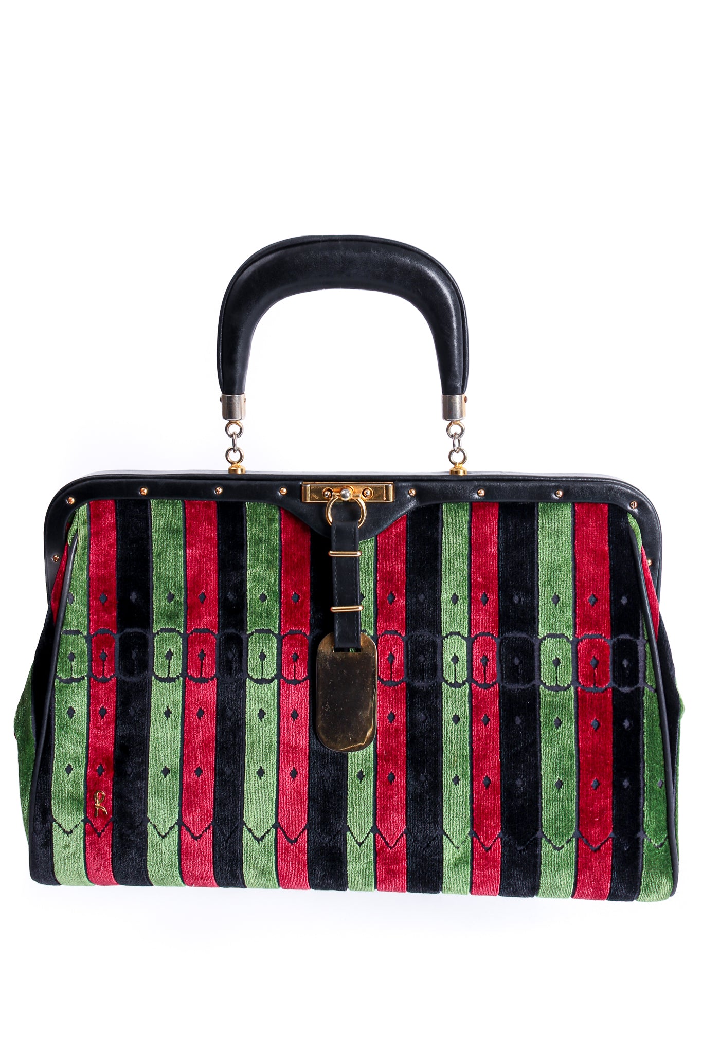 Vintage Roberta di Camerino Velvet Striped Buckle Oversized Bag Front at Recess LA