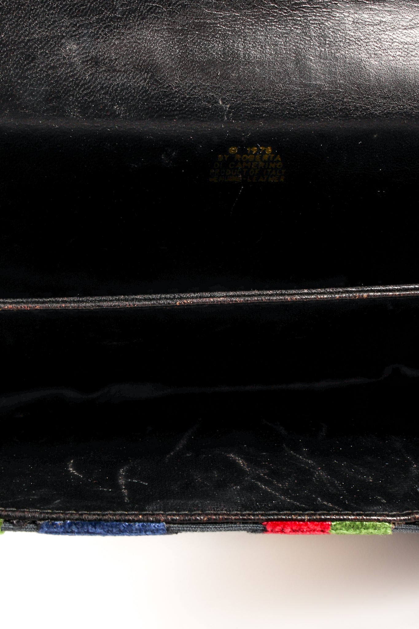Vintage Roberta di Camerino Velvet Striped Leather Accordion Clutch Bag Inside Detail at Recess LA