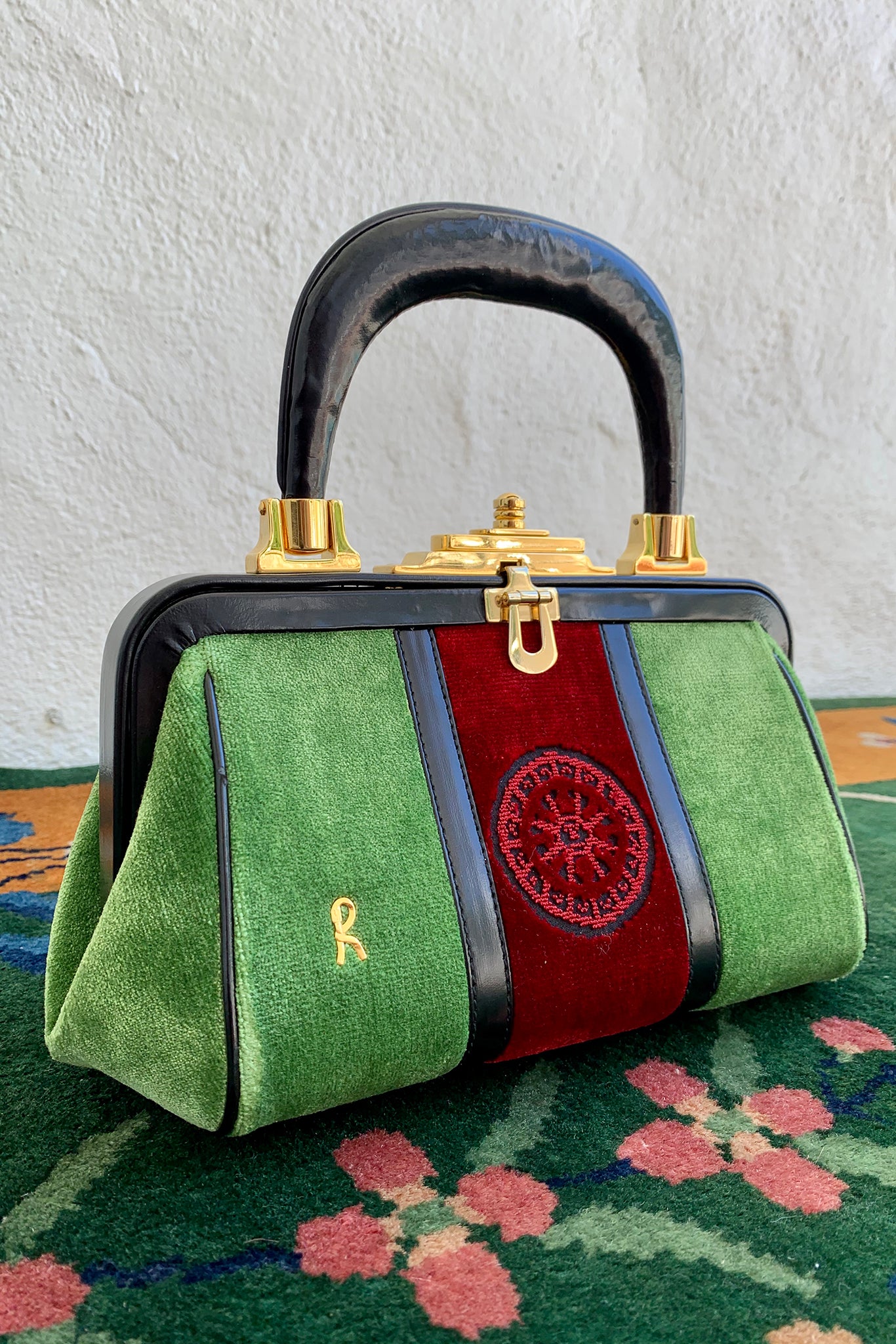 Vintage Roberta di Camerino Green Velvet Mini Bagonghi Bag angle front at Recess Los Angeles