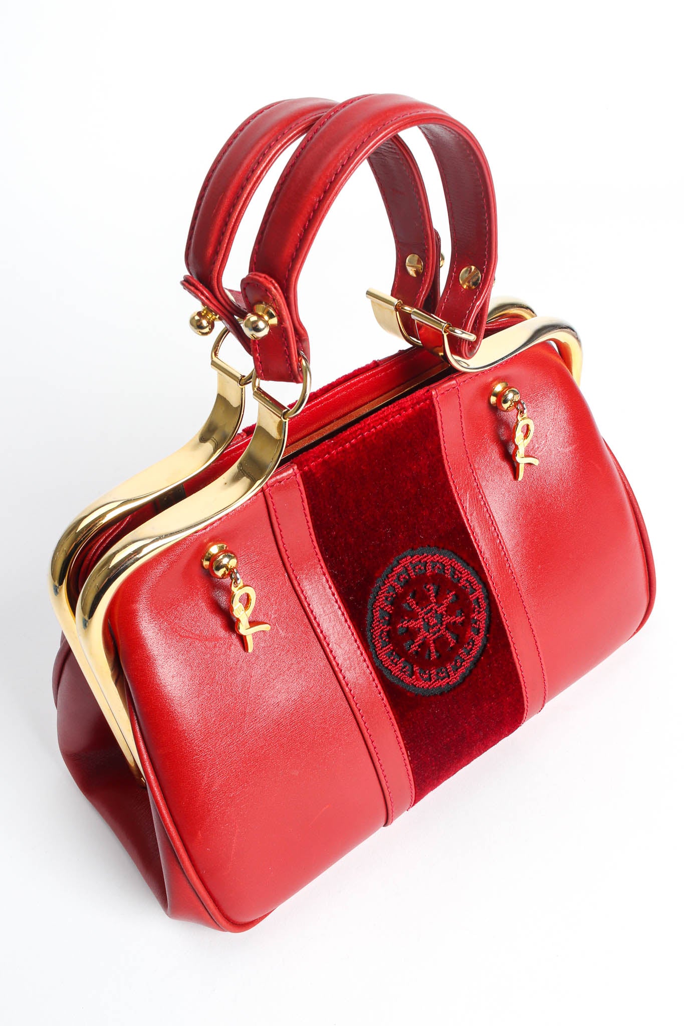 Vintage Roberta Di Camerino Mini Caravel Leather Frame Bag angle top @ Recess Los Angeles