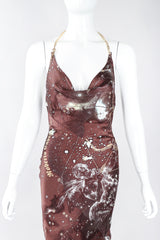 Recess Los Angeles Designer Consignment Resale Recycle Vintage Roberto Cavalli Astrology Star Chart Scorpio Silk Halter Dress