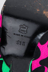 Vintage Roger Vivier 80s Satin Colorblock Ankle Tie Heels signature sole stamp at Recess Los Angeles