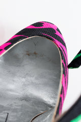 Vintage Roger Vivier 80s Satin Colorblock Ankle Tie Heels wear to inside lining