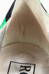 Vintage Roger Vivier 80s Satin Colorblock Ankle Tie Heels wear to inside heel