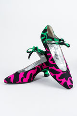 Vintage Roger Vivier 80s Satin Colorblock Ankle Tie Heels balanced at Recess Los Angeles
