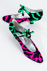 Vintage Roger Vivier 80s Satin Colorblock Ankle Tie Heels display at Recess Los Angeles