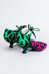 Vintage Roger Vivier 80s Satin Colorblock Ankle Tie Heels back angle at Recess Los Angeles