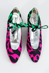 Vintage Roger Vivier 80s Satin Colorblock Ankle Tie Heels overhead at Recess Los Angeles