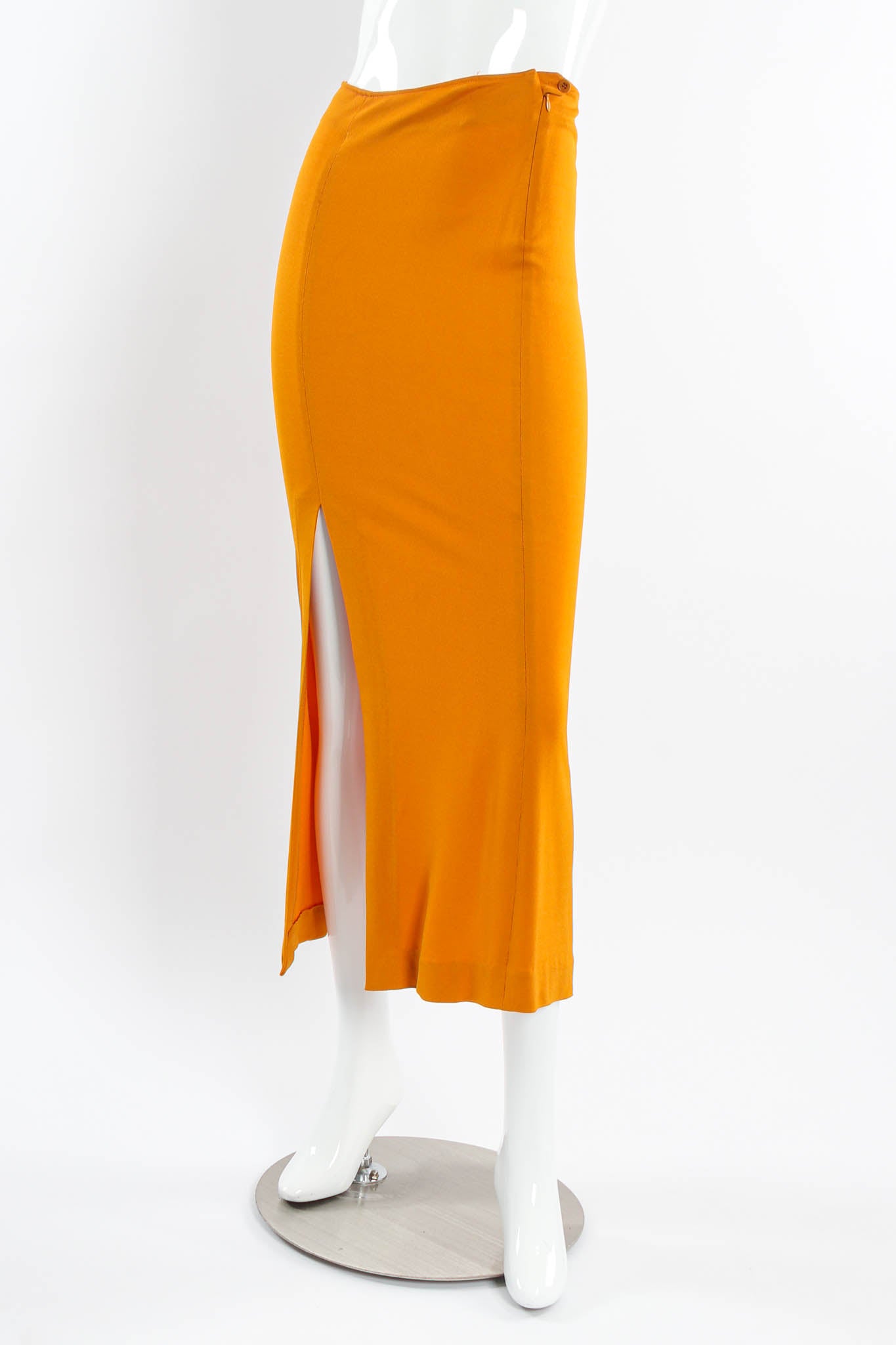 Vintage Romeo Gigli Sleek Bodycon Slit Skirt mannequin side slit angle @ Recess Los Angeles