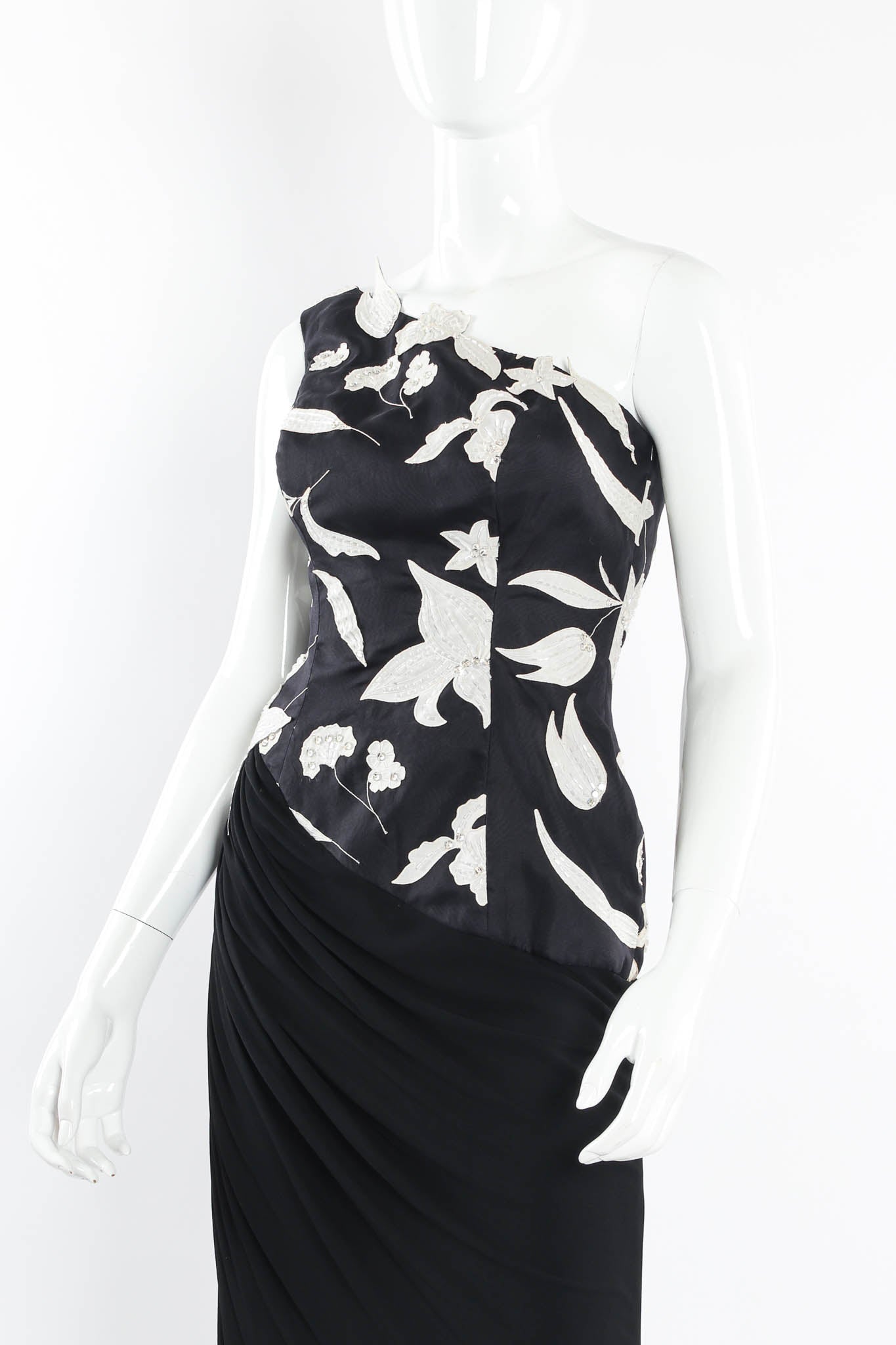 Vintage Ruben Panis Silk Lily Floral Shoulder Dress mannequin angle close @ Recess Los Angeles