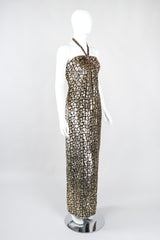 Recess Los Angeles Vintage Ruben Panis Gold Bubble Burnout Velvet Lamé Halter Gown
