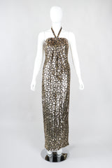 Recess Los Angeles Vintage Ruben Panis Gold Bubble Burnout Velvet Lamé Halter Gown