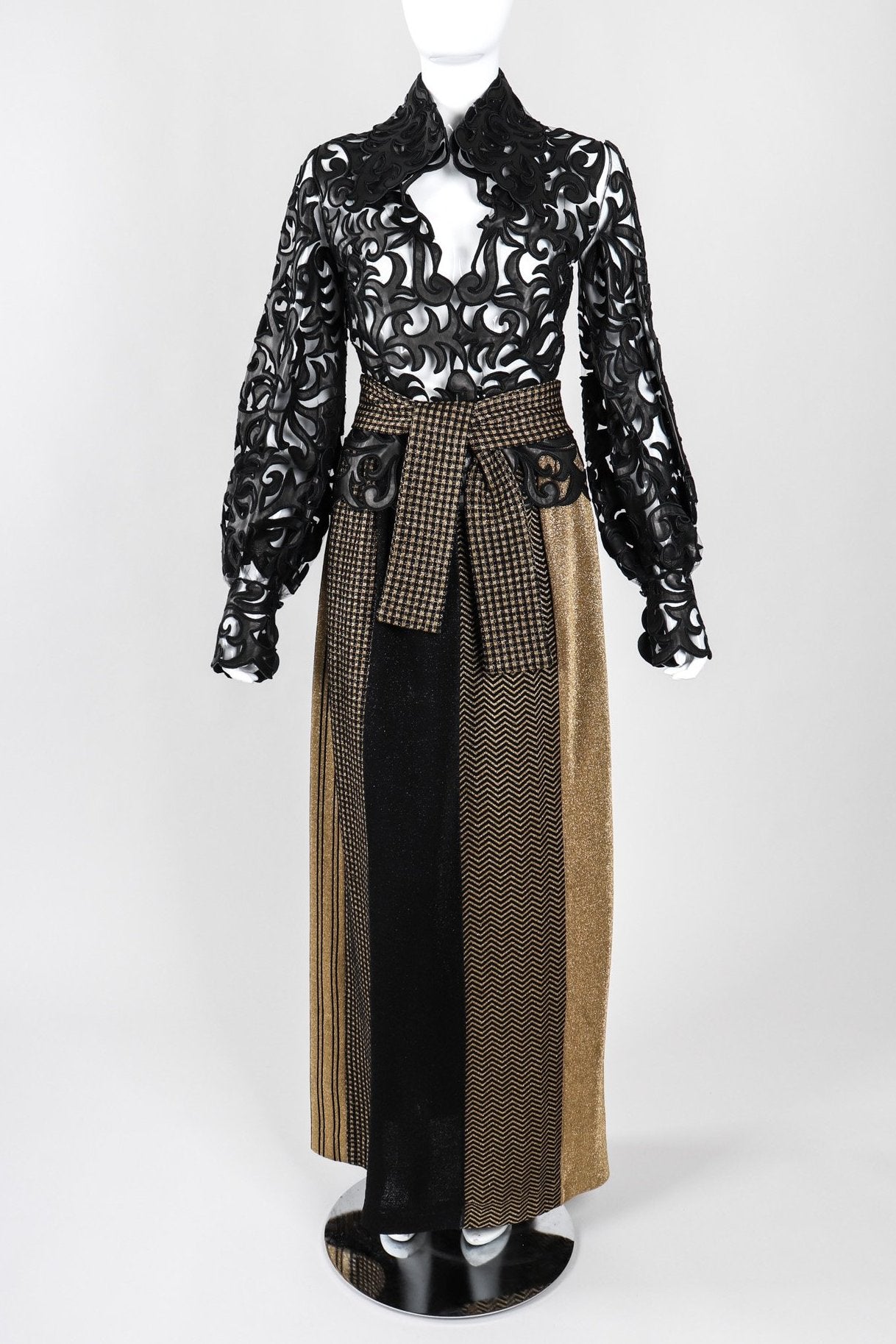 Recess Los Angeles Vintage Collectable Rudi Gernreich Gold Metallic Lamé Pieced Knit Maxi Skirt