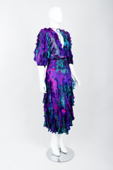 Vintage Judith Ann Creations Silk Ruffle Dress on Mannequin Angled at Recess