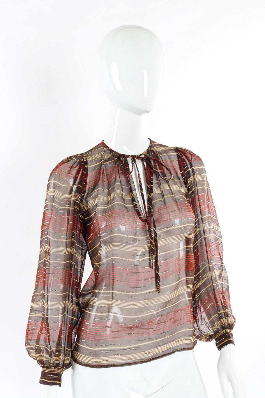Airy fine lamé striped silk chiffon peasant blouse by Saint Laurent mannequin front @recessla
