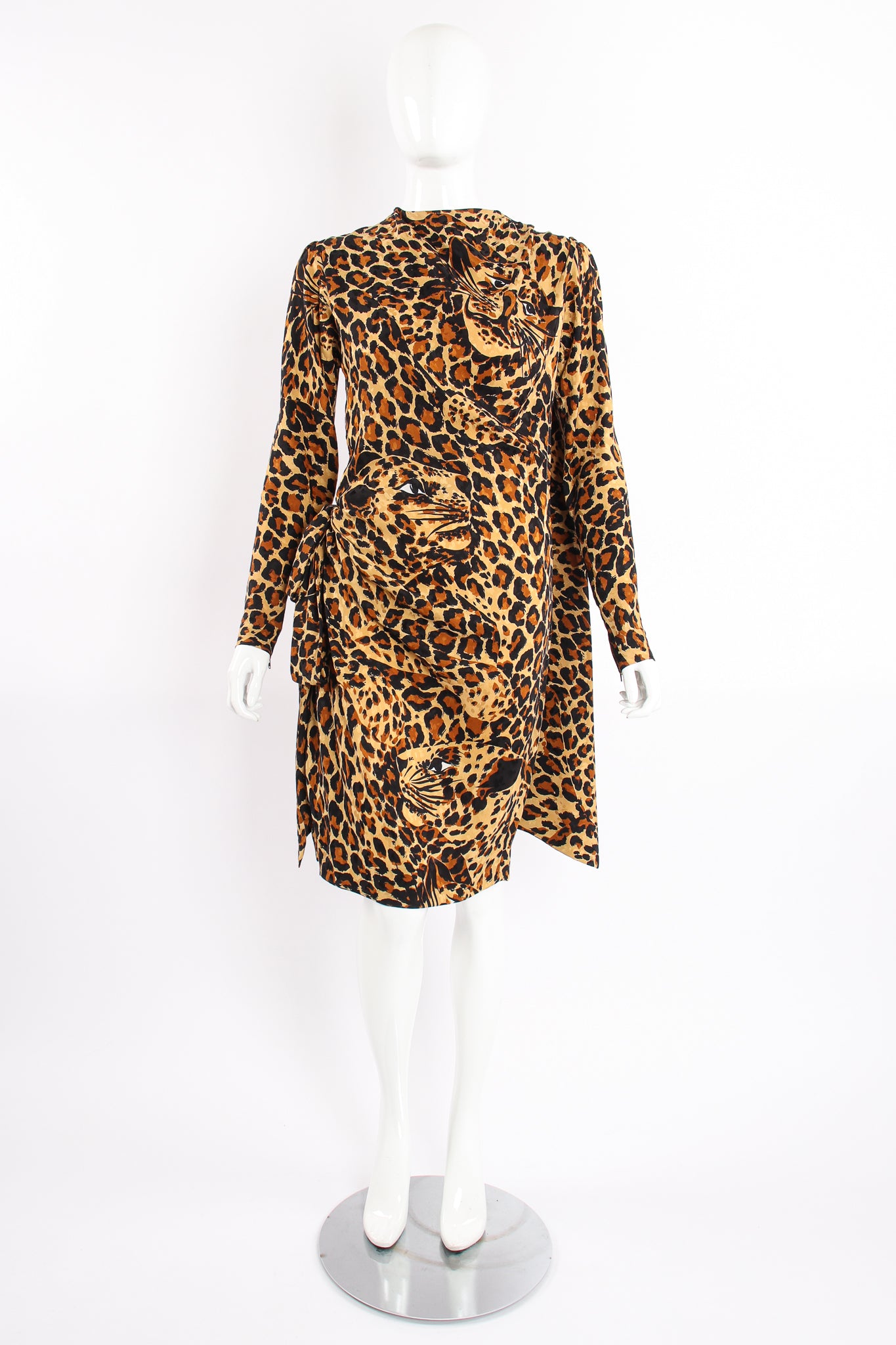 Vintage Yves Saint Laurent YSL Leopard Scarf Dress on Mannequin front at Recess Los Angeles