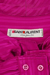Vintage YSL Yves Saint Laurent Fuchsia Striped Chelsea Bow Blouse label at Recess LA