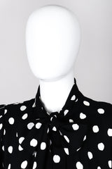 Recess Los Angeles Vintage Saint Laurent Black White Polka Dotted Long Sleeve Dress