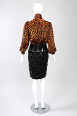 Recess Los Angeles Vintage Yves Saint Laurent Silk Animal Leopard Blouson Sleeves Button Cuff Long Neck Tie