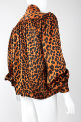 Recess Los Angeles Vintage Yves Saint Laurent Silk Animal Leopard Blouson Sleeves Button Cuff Long Neck Tie
