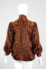 Recess Los Angeles Vintage Yves Saint Laurent Silk Animal Leopard Blouson Sleeves Button Cuff Long Neck Tie