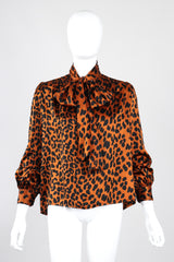 Recess Los Angeles Vintage Yves Saint Laurent Silk Animal Leopard Blouson Sleeves Button Cuff Long Neck Tie