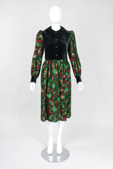 Recess Los Angeles Vintage YSL Yves Saint Laurent Russian Collection Velvet Bodice Camo Print Peter Pan Collar Folk Dress
