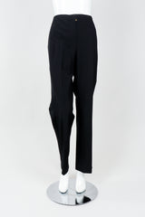 Vintage YSL Saint Laurent Black Clean Waist Tuxedo Trousers on Mannequin Front, at Recess