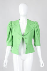 Recess Los Angeles Vintage YSL Yves Saint Laurent Spring Green Mid Puff Sleeve Linen Flax Jacket