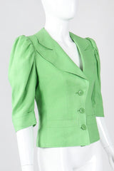 Recess Los Angeles Vintage YSL Yves Saint Laurent Spring Green Mid Puff Sleeve Linen Flax Jacket