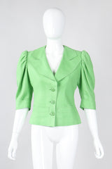 Recess Los Angeles Vintage YSL Yves Saint Laurent Spring Green Mid Puff Sleeve Linen Flax Jacket