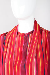 Recess Los Angeles Vintage YSL Yves Saint Laurent Pink Striped Silk Bow Blouse