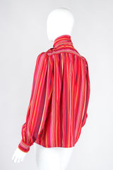 Recess Los Angeles Vintage YSL Yves Saint Laurent Pink Striped Silk Bow Blouse