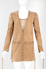 Recess Designer Consignment Vintage Yves Saint Laurent YSL Suede Laced Minidress Tunic Los Angeles Resale