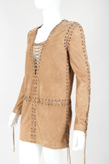 Recess Designer Consignment Vintage Yves Saint Laurent YSL Suede Laced Minidress Tunic Los Angeles Resale