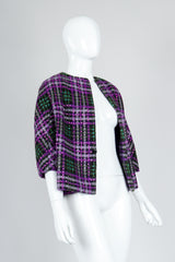Recess Vintage Oleg Cassini Sequin Plaid Boxy Jacket on Mannequin, open angled