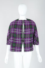 Recess Vintage Oleg Cassini Sequin Plaid Boxy Jacket on Mannequin, closed