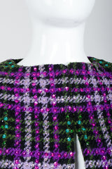 Recess Vintage Oleg Cassini Sequin Plaid Boxy Jacket on Mannequin, neckline