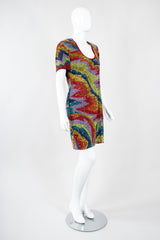 Recess Los Angeles Vintage Saks Fifth Ave Electric Rainbow Ziggy Stardust Sand Art Beaded Cocktail Dress