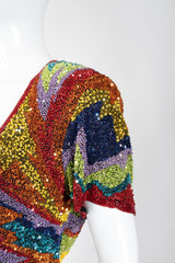 Recess Los Angeles Vintage Saks Fifth Ave Electric Rainbow Ziggy Stardust Sand Art Beaded Cocktail Dress