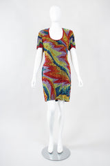 Recess Los Angeles Vintage Saks Fifth Ave Electric Rainbow Ziggy Stardust Sand Art Beaded Cocktail Dress